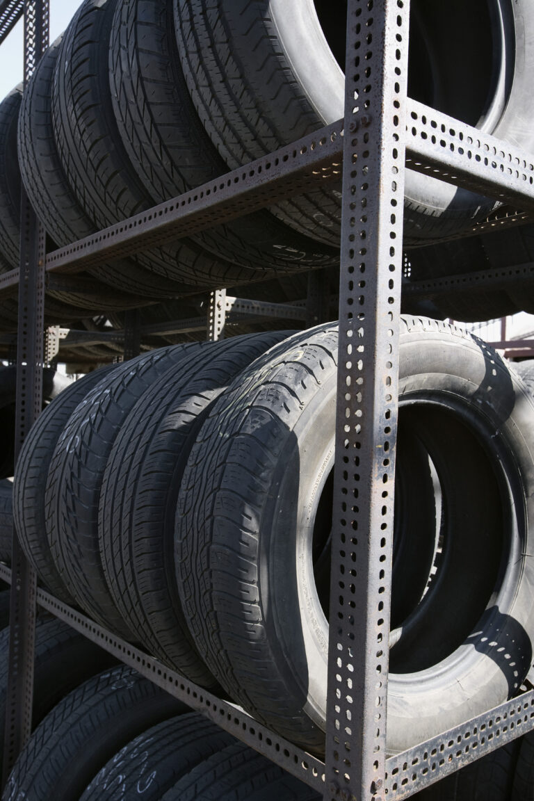 Tyres on a wreck at used tyres yard in Hamilton, Waikato NZ