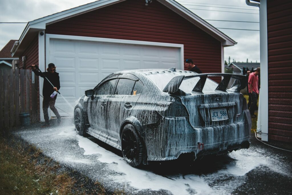 washing a car